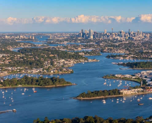 View from the west across the Parramatta River to Sydney CBD
